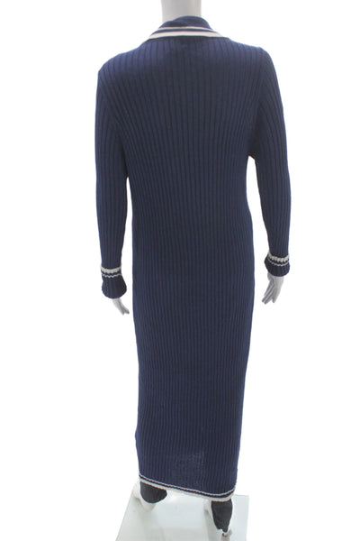 ELEVENTY Womens Striped Collared Knit Maxi Dress Blue Long Sleeve Size XL