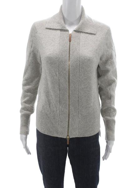 Lafayette 148 New York Women Cardigan Gray Collared Knit Long Sleeve Size S