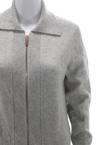 Lafayette 148 New York Women Cardigan Gray Collared Knit Long Sleeve Size S