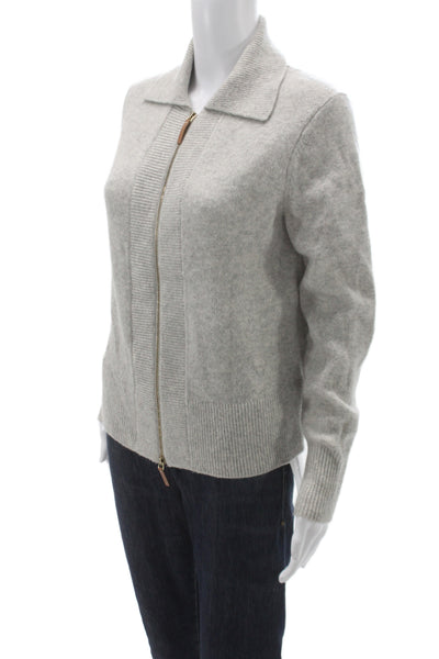 Lafayette 148 New York Women Cardigan Gray Collared Knit Long Sleeve Size S