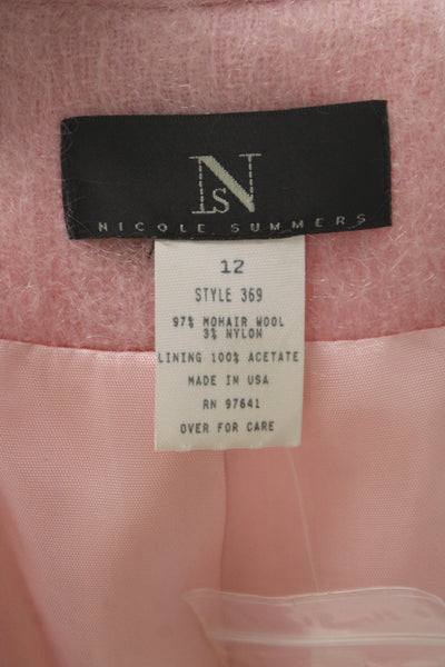 Nicole Summers Women Pink 97% Mohair Wool Basic Jacket Long Sleeve Size 12
