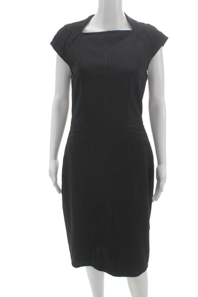 Catherine Deane Womens Sheath Dress Black Square Neck Short Sleeve Midi Size 8