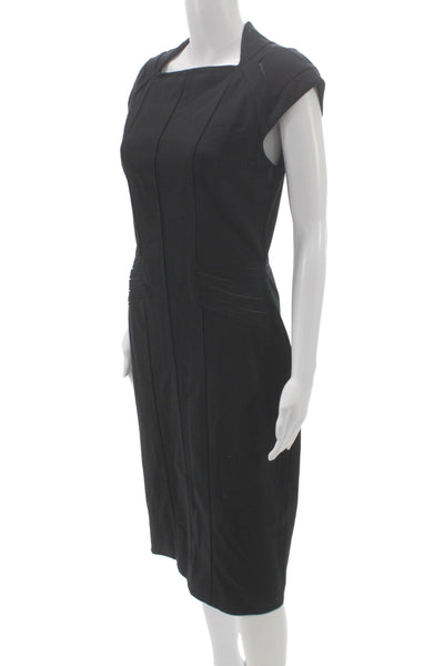 Catherine Deane Womens Sheath Dress Black Square Neck Short Sleeve Midi Size 8