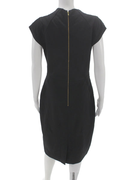 Catherine Deane Womens Sheath Dress Black Square Neck Short Sleeve Midi Size 8