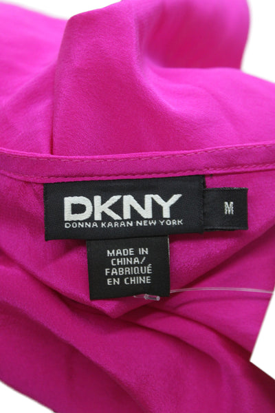 DKNY Womens Shift Dress Pink Scoop Neck Silk Sleeveless Pullover Size M