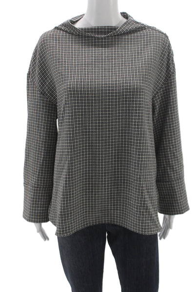 Zara Woman Womens Tunic Gray Cowl Neck Check Long Sleeve Polyester Size S
