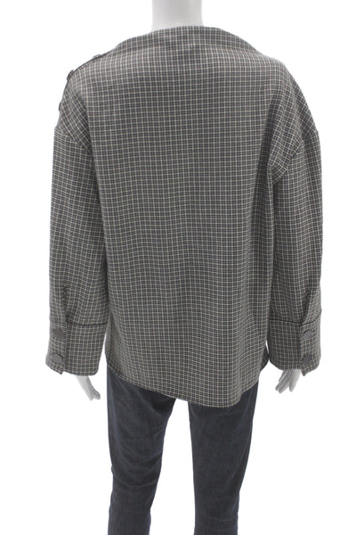 Zara Woman Womens Tunic Gray Cowl Neck Check Long Sleeve Polyester Size S