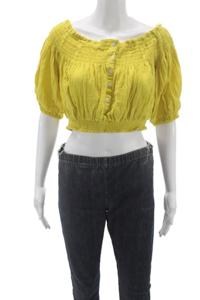We The Free Women Cropped Off Shoulder Cotton Blouse Yellow Size XS