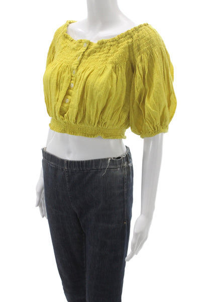 We The Free Women Cropped Off Shoulder Cotton Blouse Yellow Size XS