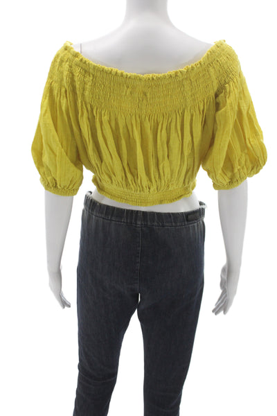 We The Free Women Cropped Off Shoulder Cotton Blouse Yellow Size XS