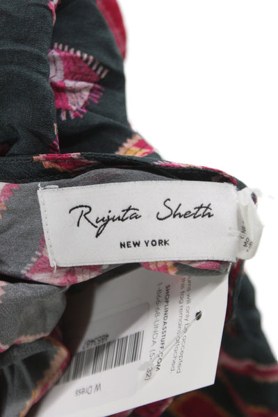 Rujuta Sheth Womens Kaftan Dress Black Argyle V-Neck Short Sleeve Size One Size