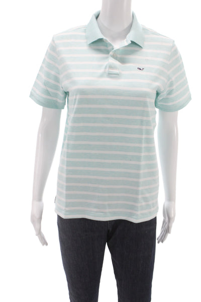 Vineyard Vines Women Basic Striped Collared Short Sleeve Polo Green Size XL