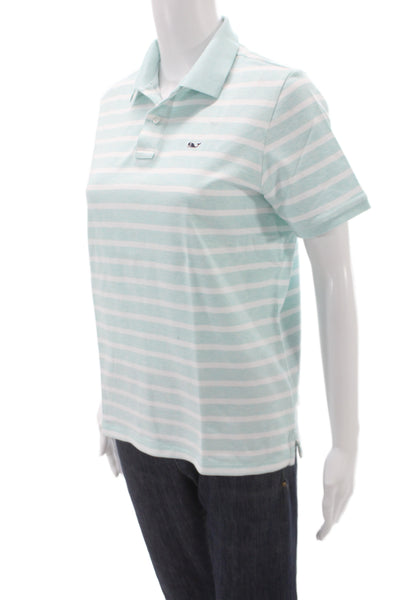 Vineyard Vines Women Basic Striped Collared Short Sleeve Polo Green Size XL