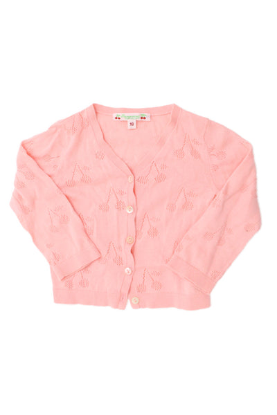 Bonpoint Childrens Girls Cherry Knit Cardigan Sweater Pink Size 18 Months