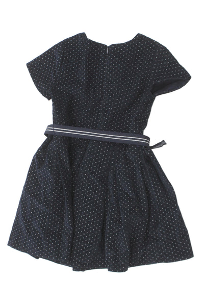 Jacadi Childrens Girls Polka Dot Belted Pleated A Line Dress Navy Blue Size 5