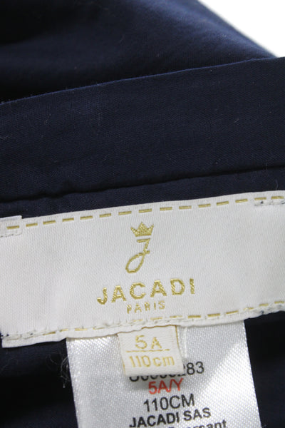Jacadi Childrens Girls Polka Dot Belted Pleated A Line Dress Navy Blue Size 5