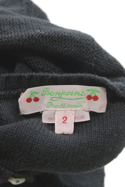 Bonpoint Childrens Girls Floral Embroidered Cardigan Sweater Black Size 2