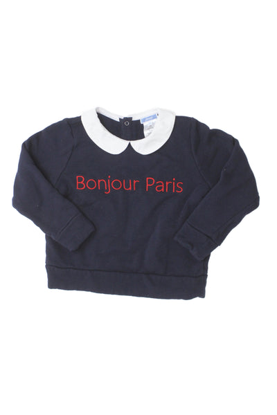 Jacadi Childrens Girls Collared Sweatshirt Navy Blue Red Cotton Size 6
