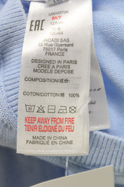 Jacadi Childrens Girls Long Sleeves Crew Neck Sweater Sky Blue Cotton Size 8