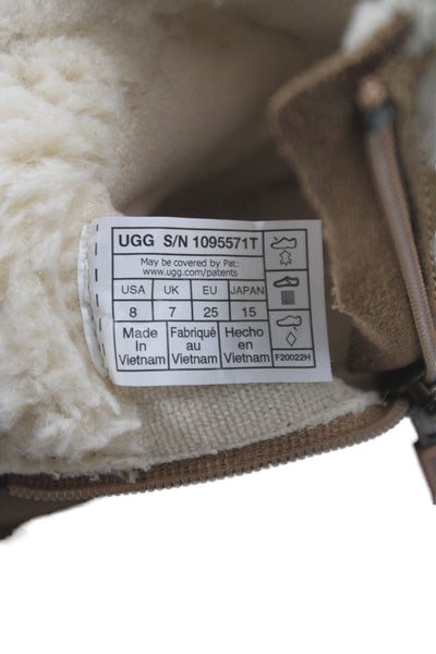 Ugg Childrens Girls Suede Zip Up Ankle Boots Brown White Size 8