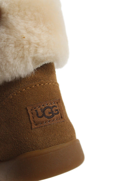 Ugg Childrens Girls Suede Zip Up Ankle Boots Brown White Size 8