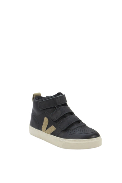 Veja Childrens Boys Leather High Top Sneakers Black Beige Size 13.5