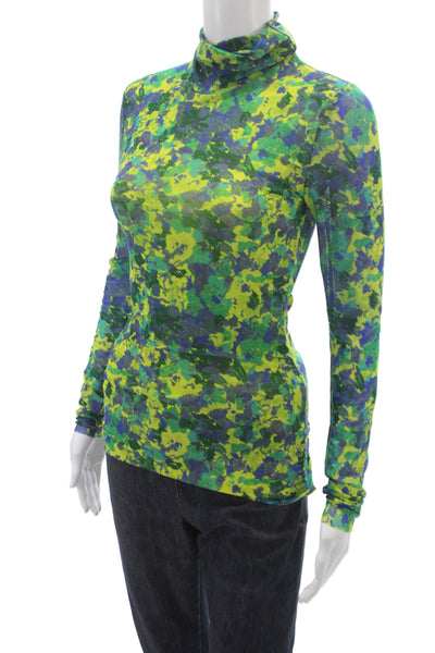 Ganni Womens Green Floral Turtleneck Long Sleeve Blouse Size 32