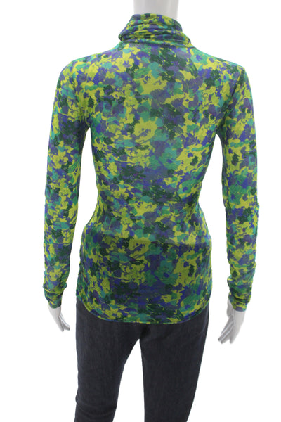 Ganni Womens Green Floral Turtleneck Long Sleeve Blouse Size 32