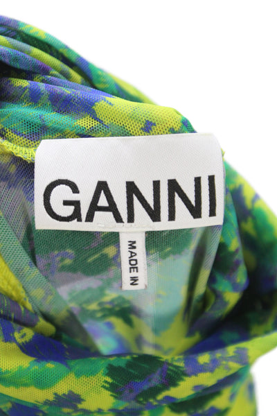 Ganni Womens Green Floral Turtleneck Long Sleeve Blouse Size 32