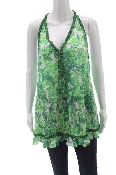 Poupette St. Barth Womens Green Floral Halter Tunic Size S