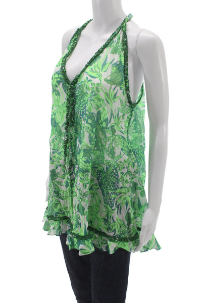 Poupette St. Barth Womens Green Floral Halter Tunic Size S