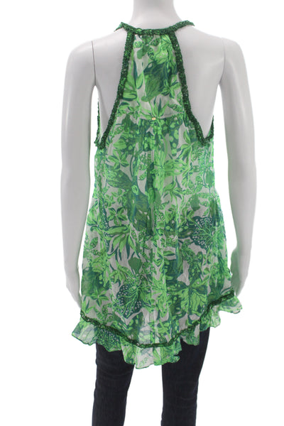 Poupette St. Barth Womens Green Floral Halter Tunic Size S