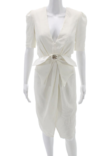 Elisabetta Franchi Women Pencil Dress Ivory V Neck Zip Size 38