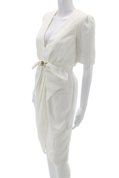 Elisabetta Franchi Women Pencil Dress Ivory V Neck Zip Size 38