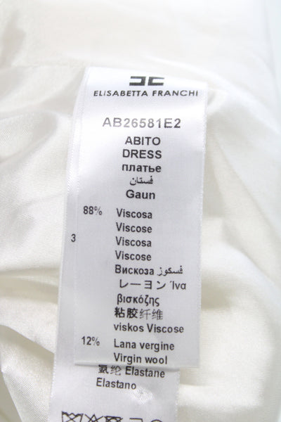 Elisabetta Franchi Women Pencil Dress Ivory V Neck Zip Size 38