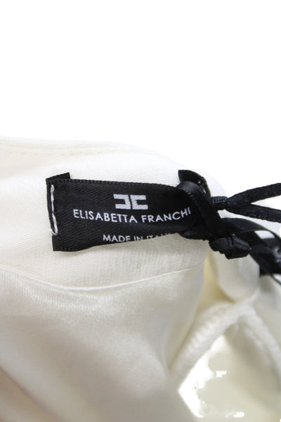 Elisabetta Franchi Women Pencil Dress Ivory V Neck Zip Size 38