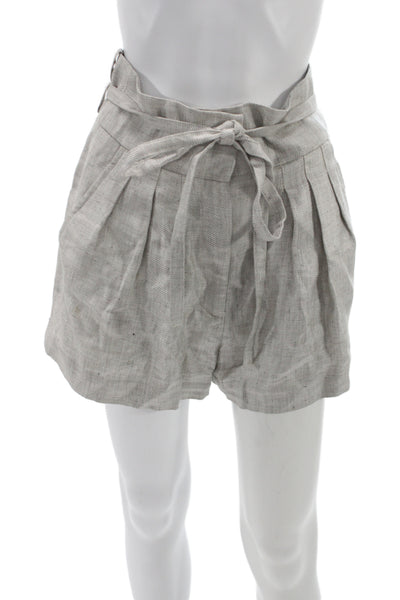 IRO Womens Paperbag Shorts Beige Linen Herringbone Tie Size 36