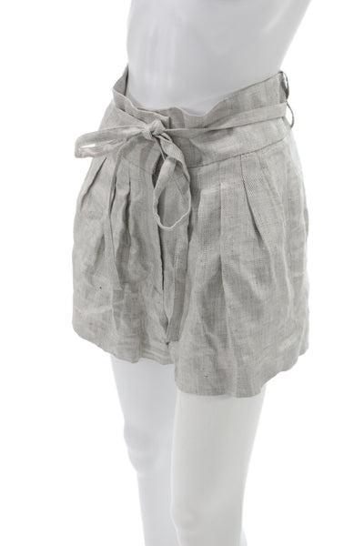 IRO Womens Paperbag Shorts Beige Linen Herringbone Tie Size 36