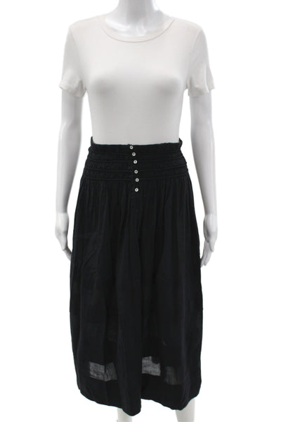 Love Shack Fancy Womens Peasant Bohemian Black Cotton Long Skirt Button Size S