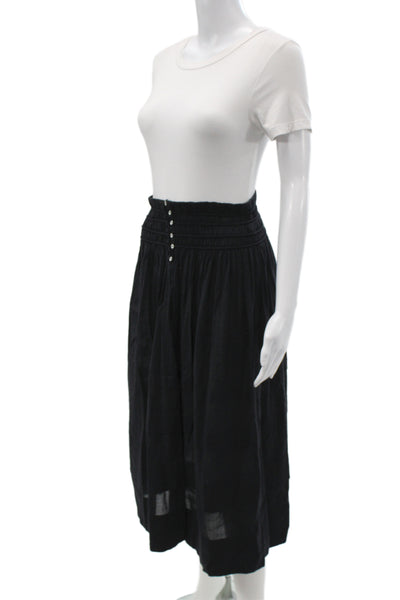 Love Shack Fancy Womens Peasant Bohemian Black Cotton Long Skirt Button Size S