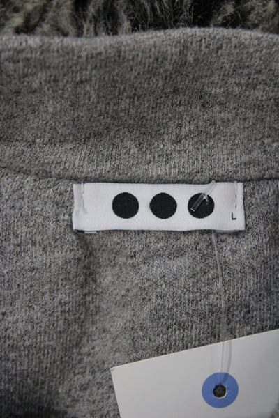 Three Dots Women Bomber Vest Faux Fur Gray Button Sleeveless Size L