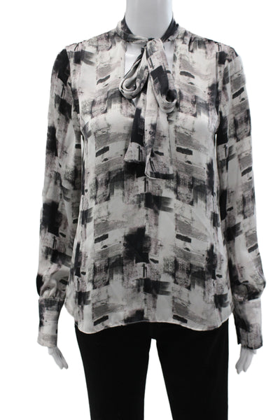 Waverly Grey Women Tunic Blouse Collared Long Sleeve Black Geometric Size S