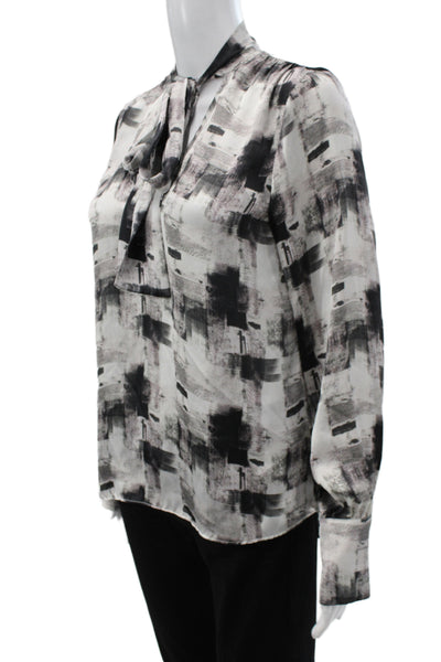 Waverly Grey Women Tunic Blouse Collared Long Sleeve Black Geometric Size S