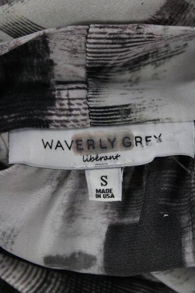 Waverly Grey Women Tunic Blouse Collared Long Sleeve Black Geometric Size S