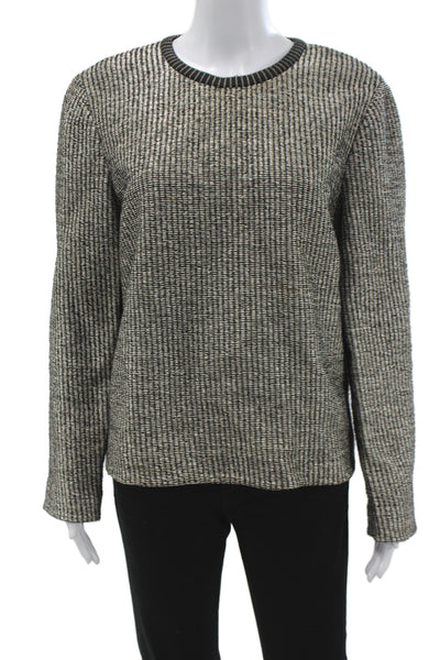 Tory Burch Womens Pullover Striped Crewneck Sweater Black Size XL