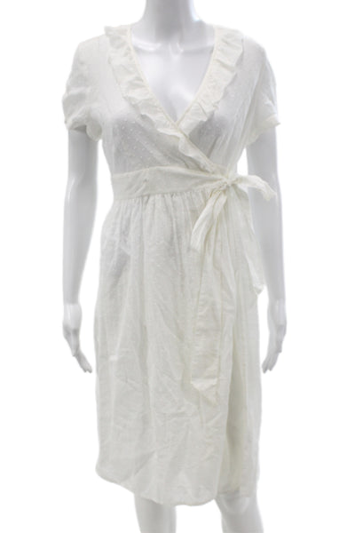 J Crew Womens Wrap Dress White V-Neck Short Sleeve Knee Length Cotton Size 4