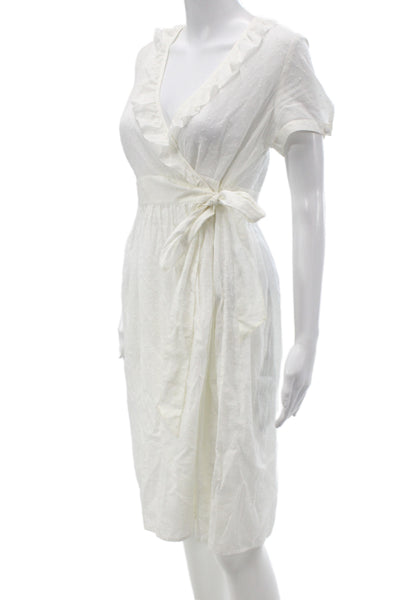J Crew Womens Wrap Dress White V-Neck Short Sleeve Knee Length Cotton Size 4