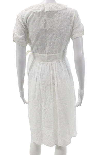 J Crew Womens Wrap Dress White V-Neck Short Sleeve Knee Length Cotton Size 4