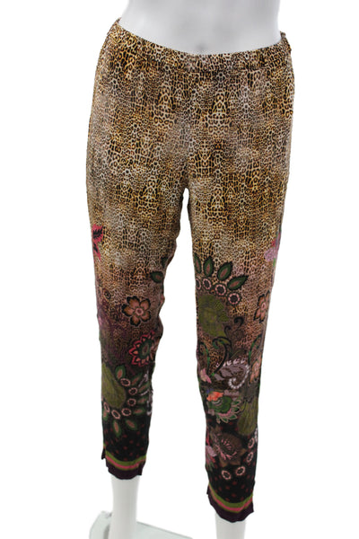 Sand Womens Ankle Pants Silk Multicolor Animal Print Pull On Size S