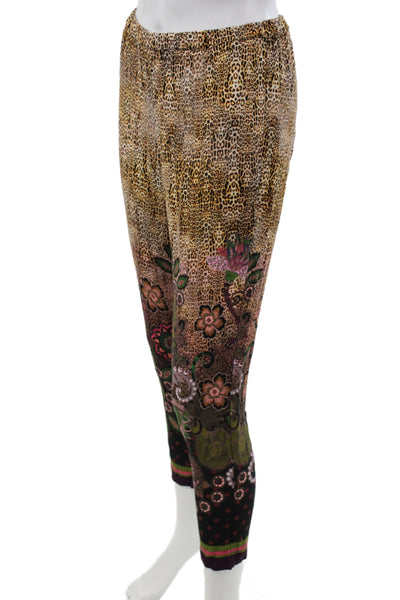 Sand Womens Ankle Pants Silk Multicolor Animal Print Pull On Size S